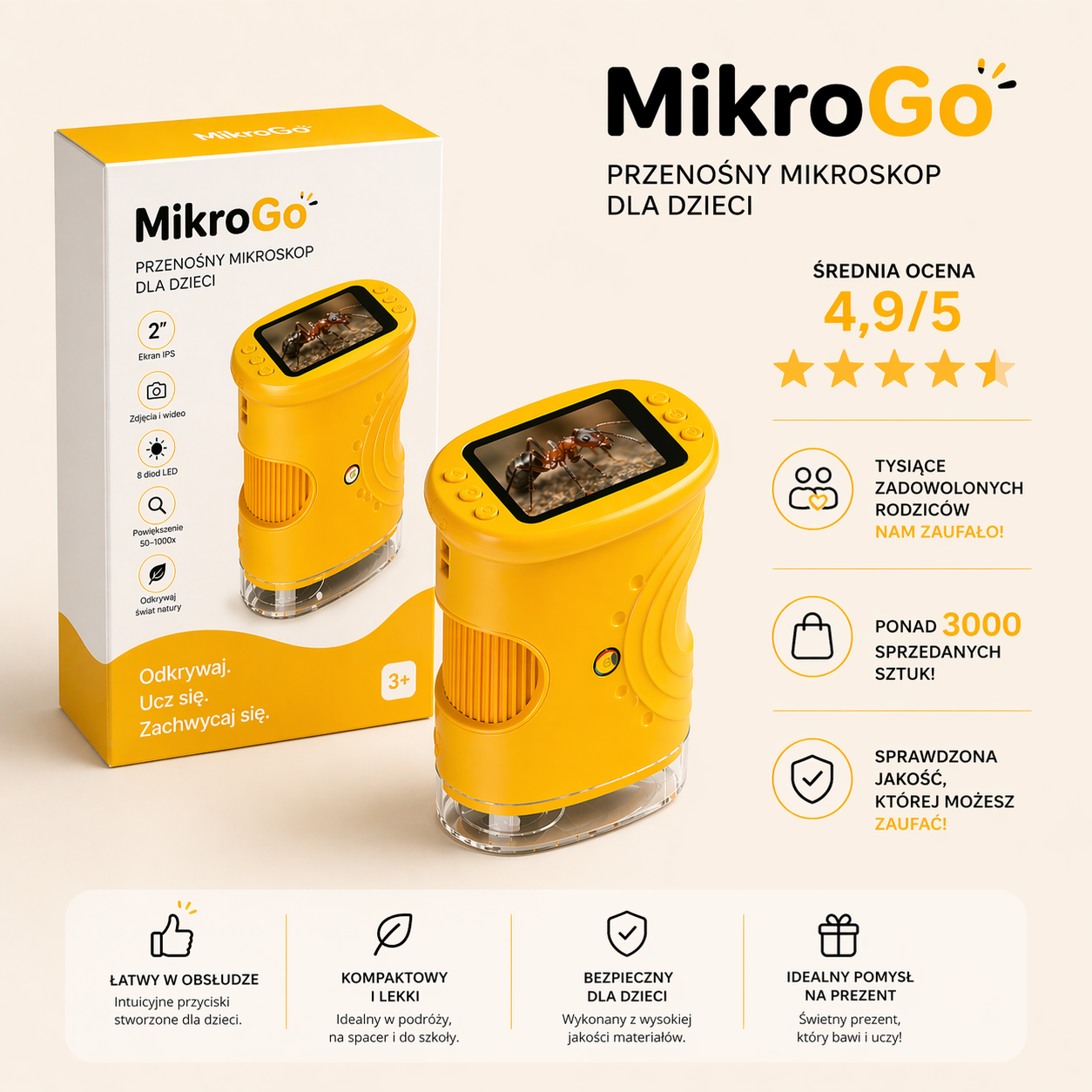 MikroGo™ - Przenośny mikroskop dla dzieci 4K