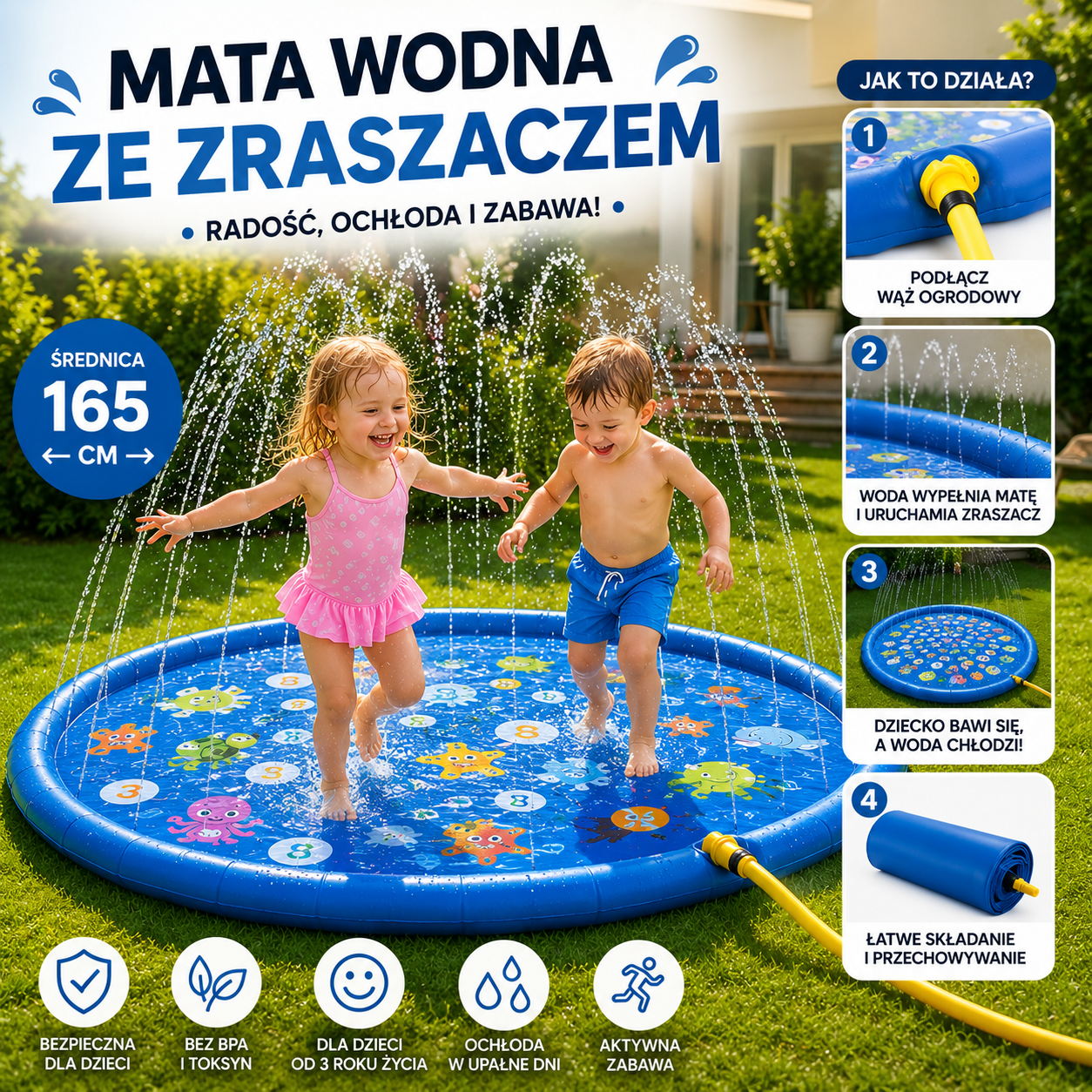 Splashy - Dmuchana mata wodna ze zraszaczem XXL